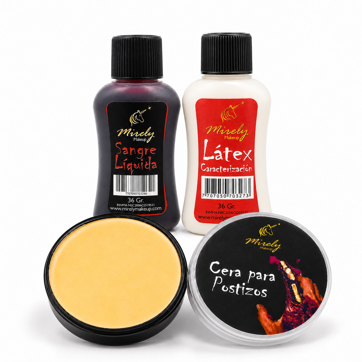 Kit FX 3D Mirely Makeup: Cera de Postizos, Látex Líquido y Sangre Líquida