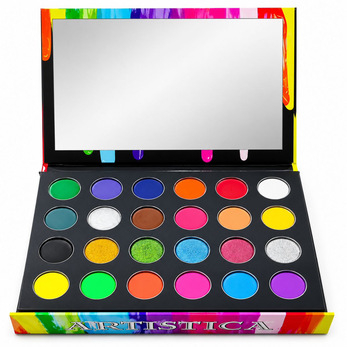 Paleta artística profesional Mirely Makeup, 24 tonos para body paint