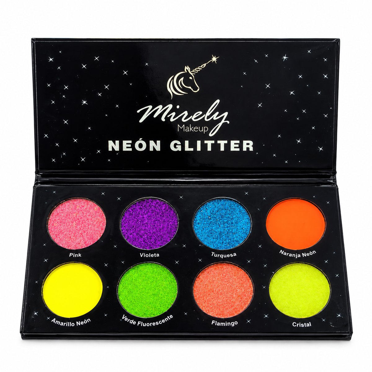 Paleta de glitter neón Mirely Makeup, brillos fluorescentes