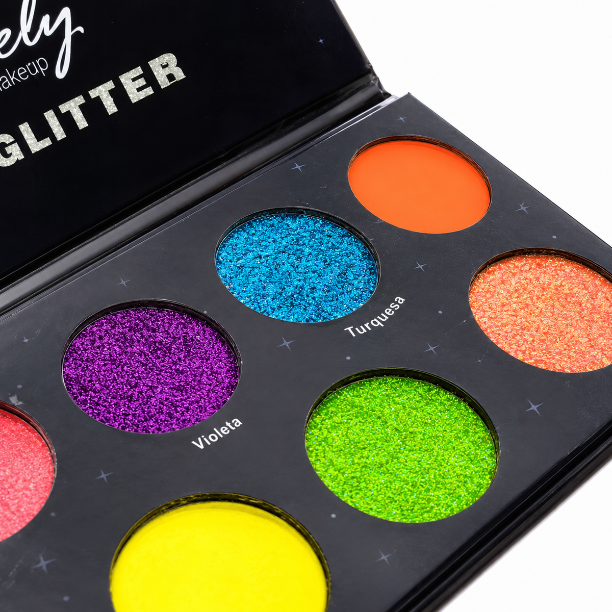 Paleta de glitter neón Mirely Makeup para maquillaje de fiesta