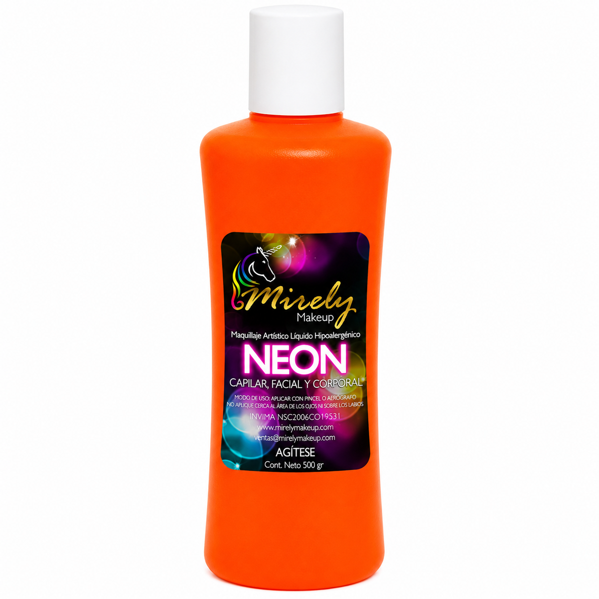 Base líquida artística Mirely Makeup 500 g color Naranja Neón
