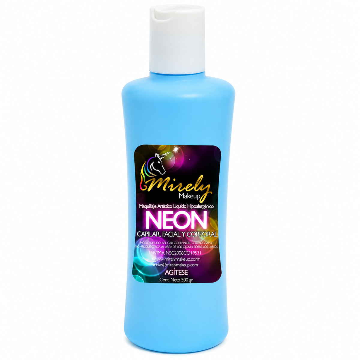 Base líquida artística Mirely Makeup 500 g color Azul Neón